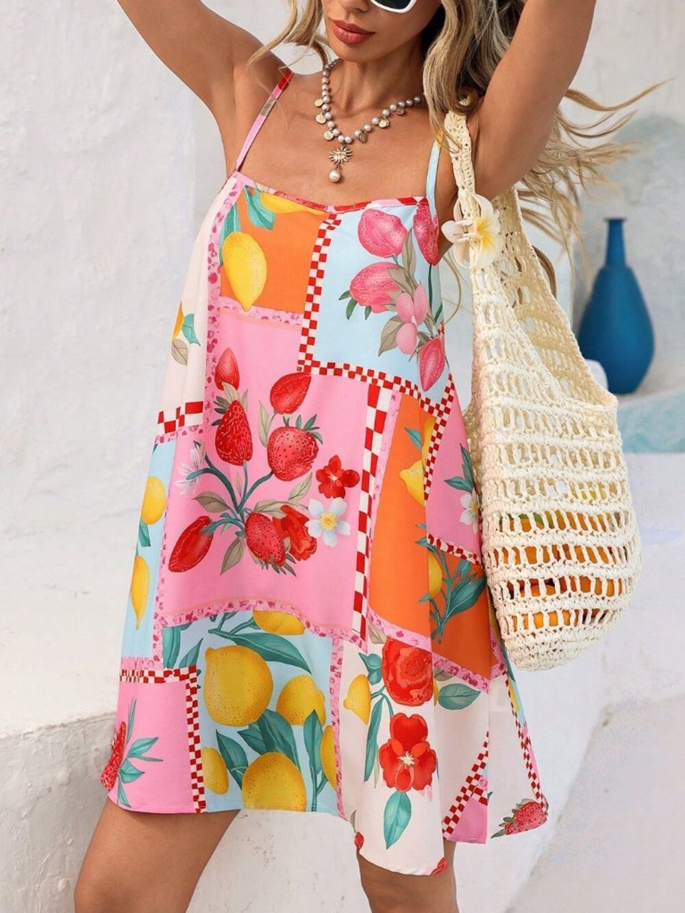 Multicolor Casual Women's fruist print a-line Mini Dress